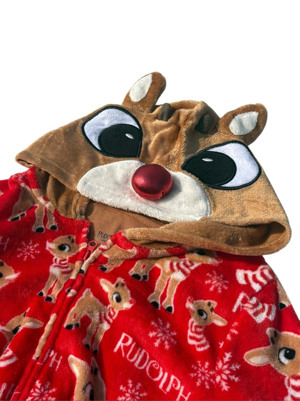 Rudolph Red Nosed Reindeer Adult XS One Piece Pajamas Hooded Fleece Costume